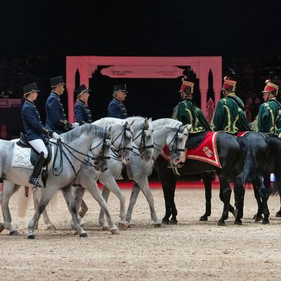 Magyar és marokkói lovasok közös tiszteletköre