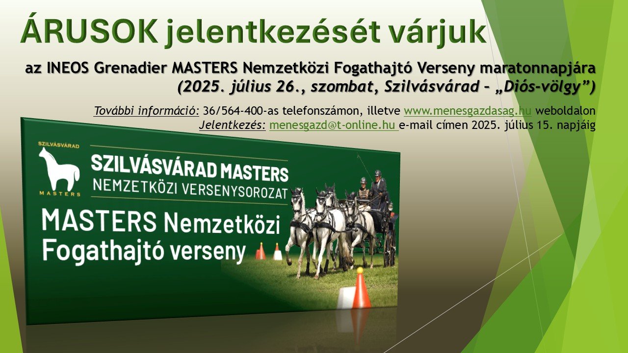 ÁRUSOK jelentkezését várjuk az INEOS Grenadier MASTERS Nemzetközi Fogathajtó Verseny maratonnapjá...