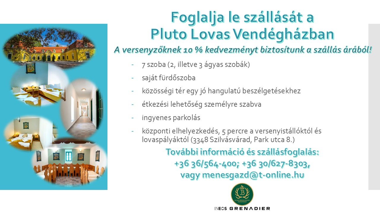 Foglalja le szállását a Pluto Lovas Vendégházban az áprilisban megrendezésre kerülő lovasversenye...
